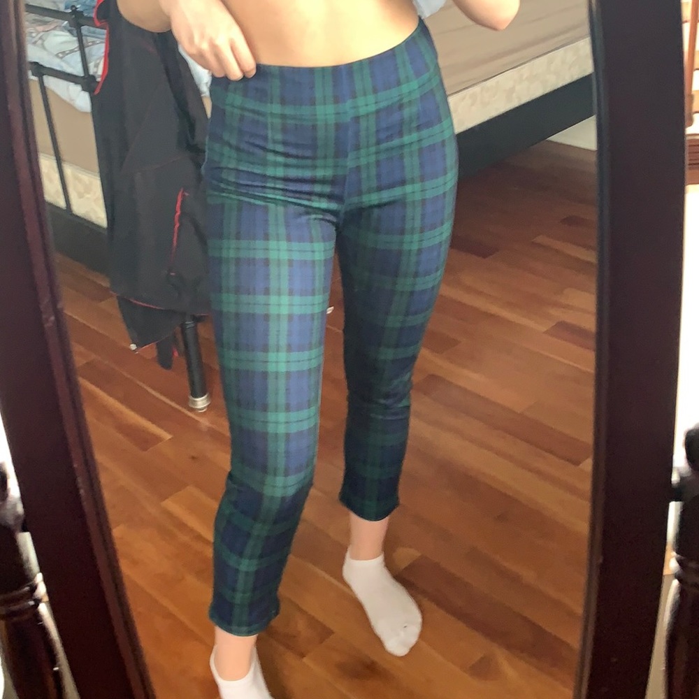 Green/blue plaid pants